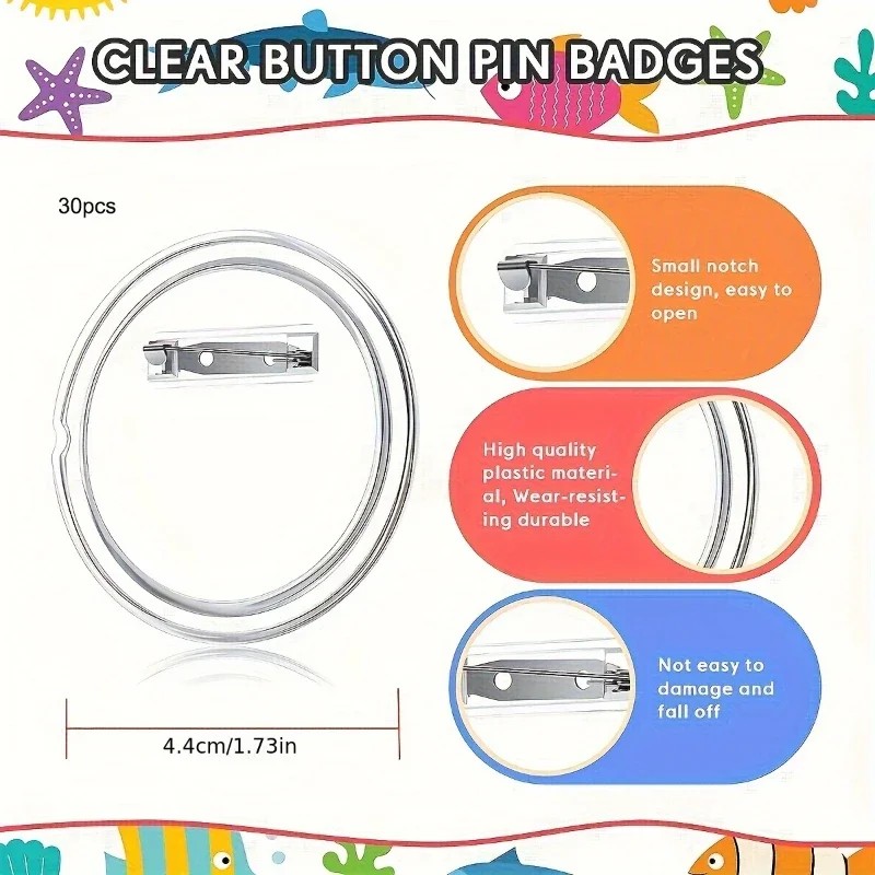 Button Badge Blank - อะไหล่เครื่องทำป้ายอะคริลิคเปล่า 30 ชิ้น วัสดุ DIY สำหรับเครื่องกดป้าย