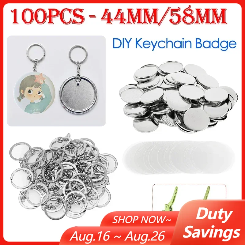 Button Badge Blank - 100PCS 44 มม.58 มม.พวงกุญแจ Badge ทําชิ้นส่วนโลหะ/ฐานพลาสติก