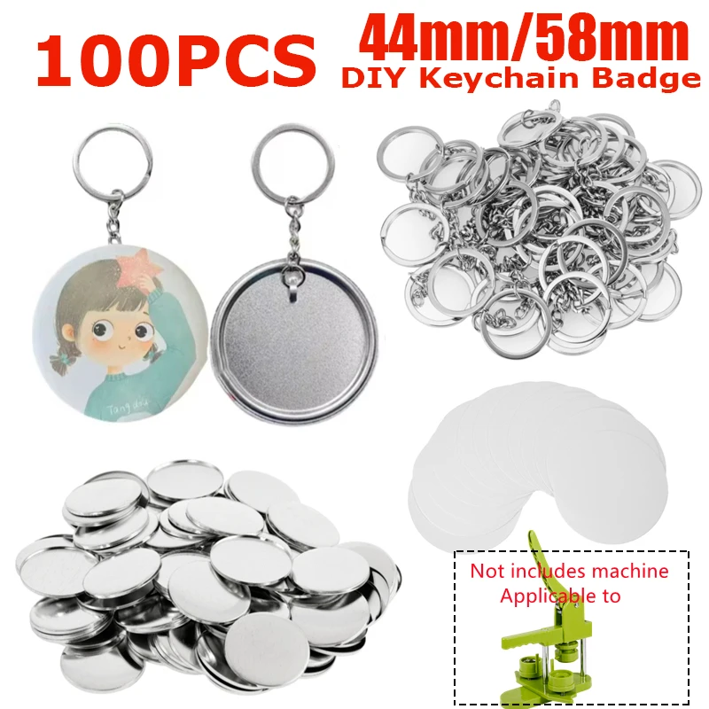 Button Badge Blank - 100PCS พลาสติกเปล่า/ปุ่มโลหะอุปกรณ์ 44 มม.58 มม.ปุ่มสําหรับ DIY