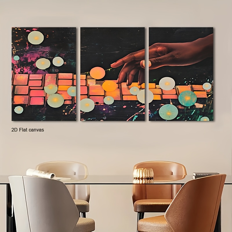 Canvas Wrap Ready - ภาพวาดบนผ้าใบไร้กรอบ 3 ชิ้น ศิลปะตกแต่งผนังแบบเรืองแสง - รูปทรงเรืองแสงและภาพวาดเส้นแบบฮัน
